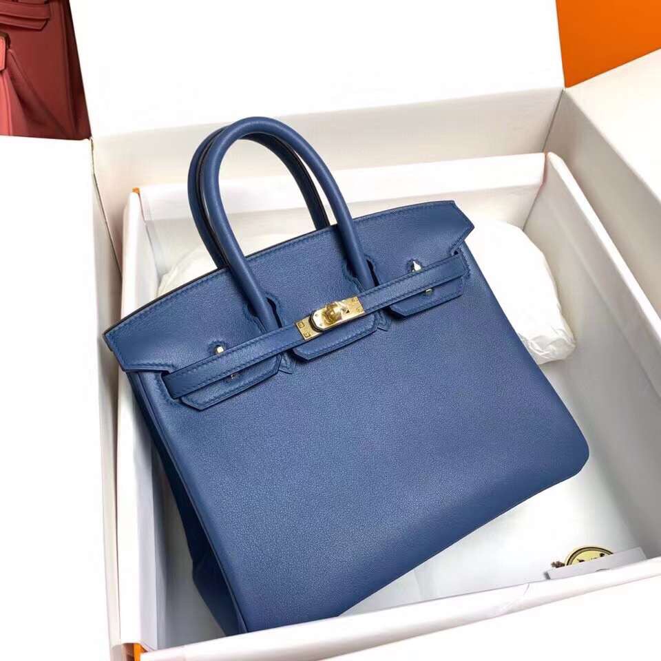 Hermes Birkin 25CM Swift Leather Handbag Blue